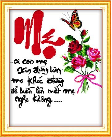 Tranh Thêu Chữ Thập Ai Còn Mẹ Xin Đừng Làm Mẹ Khóc