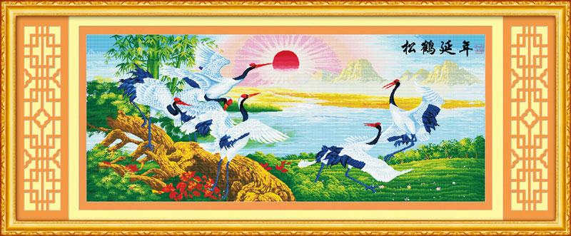 Tranh Thêu Chữ Thập Bạch Hạc Trường Niên