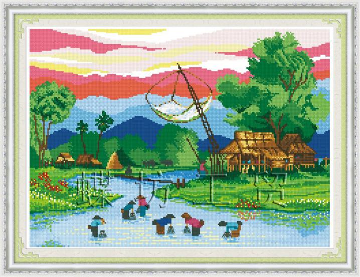Tranh Thêu Chữ Thập Bắt Cá