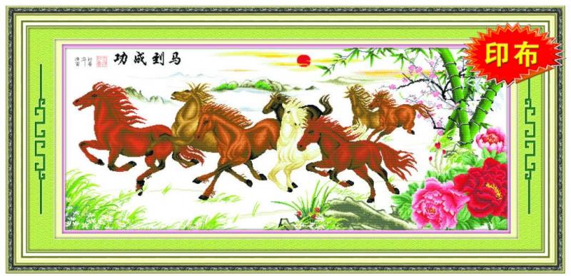 Tranh Thêu Chữ Thập Bát Mã Du Xuân