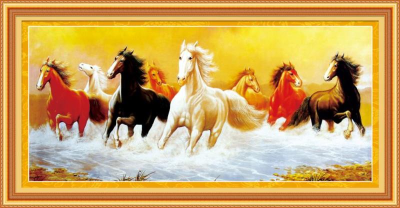 Tranh Thêu Chữ Thập 3D Bát Mã Thủy