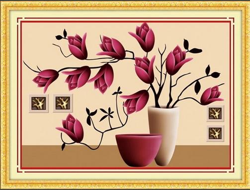 Tranh Thêu Chữ Thập 3D Bình Hoa