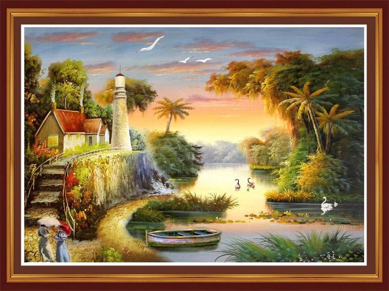 Tranh Thêu Chữ Thập BÌnh Yên Trên Dòng Sông