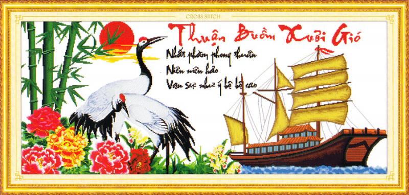 Tranh Thêu Chữ Thập Cánh Buồm Thuận Gió Hằng Năm Tốt