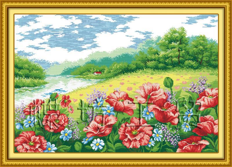 Tranh Thêu Chữ Thập Cánh Đồng Hoa Cẩm Chướng