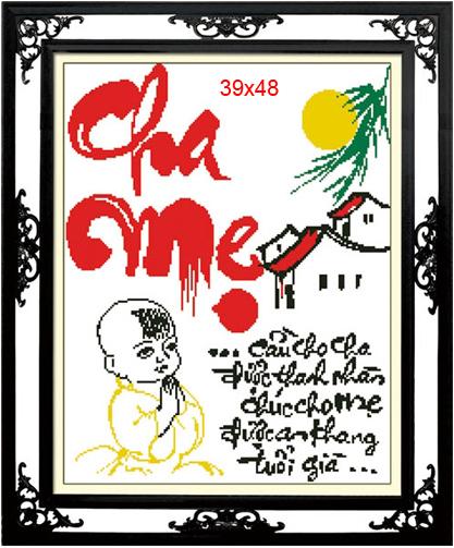 Tranh Thêu Chữ Thập Cầu Cho Cha Được Thanh Nhàn