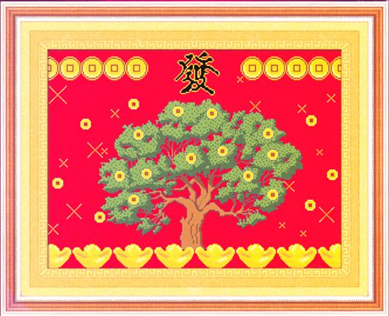 Tranh Thêu Chữ Thập Cây Tài Lộc