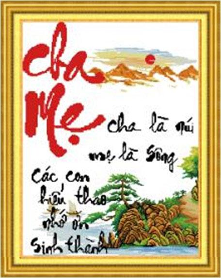 Tranh Thêu Chữ Thập Cha Là Núi Mẹ Là Sông, Các Con Hiếu Thảo Nhớ Ơn Sinh Thành