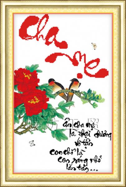 Tranh Thêu Chữ Thập Ân Cha Mẹ Là Đại Dương Vô Tận, Con Chỉ Là Con Sóng Nhỏ Lăn Tăn
