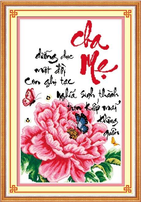 Tranh Thêu Chữ Thập Cha Mẹ Dưỡng Dục Một Đời Con Ghi Tạc