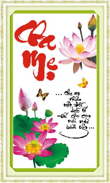 Tranh Thêu Chữ Thập Cha Mẹ Hoa Sen