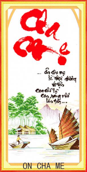 Tranh Thêu Chữ Thập Ân Cha Mẹ Là Đại Dương Vô Tận, Con Chỉ Là Con Sóng Nhỏ Lăn Tăn
