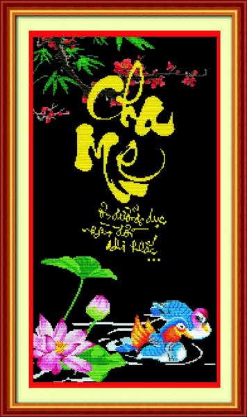 Tranh Thêu Chữ Thập Cha Mẹ Ơn Dưỡng Dục Một Đời Ghi Khắc