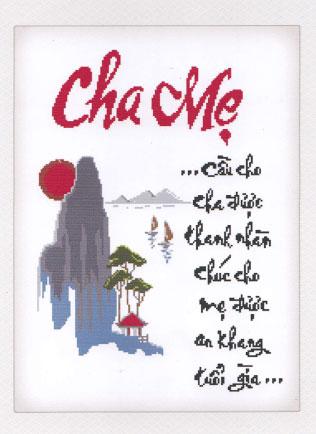Tranh Thêu Chữ Thập Cầu Cho Cha Được Thanh Nhàn, Chúc Cho Mẹ Được An Khang Tuổi Già