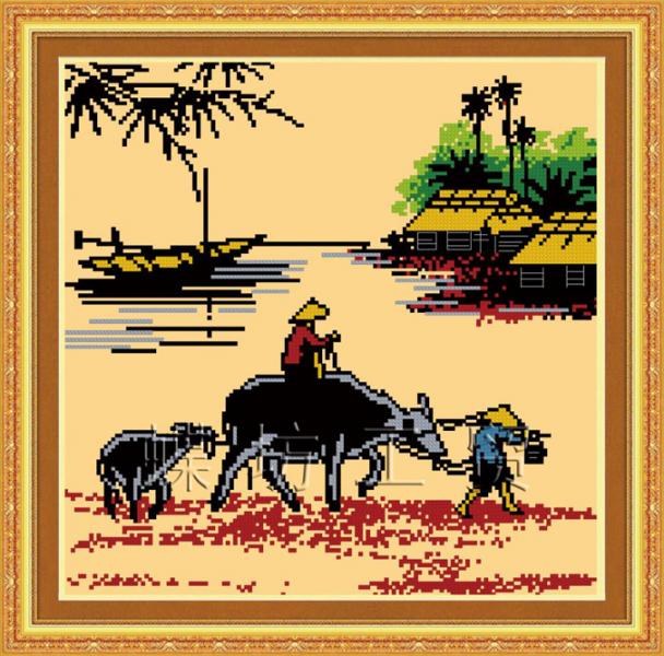 Tranh Thêu Chữ Thập Chăn Trâu