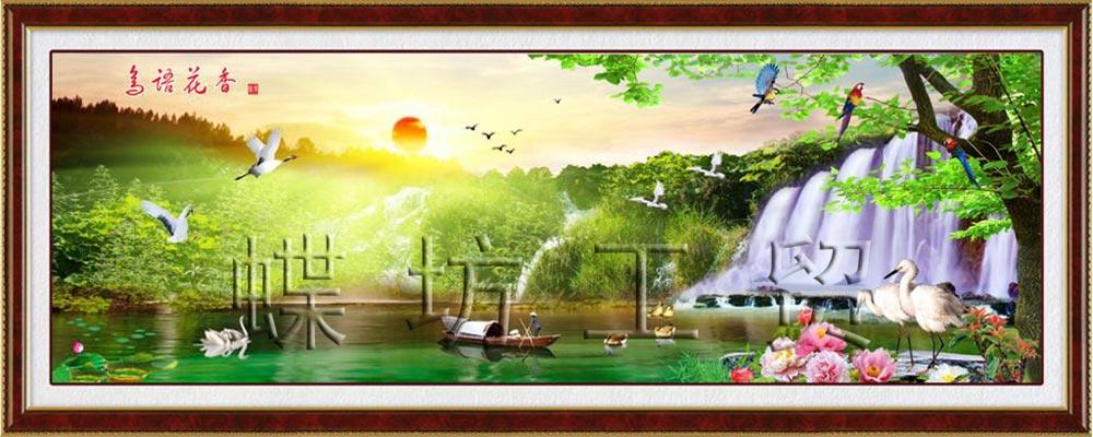 Tranh Thêu Chữ Thập Chim Hót Hoa Thơm Tỏa Hương