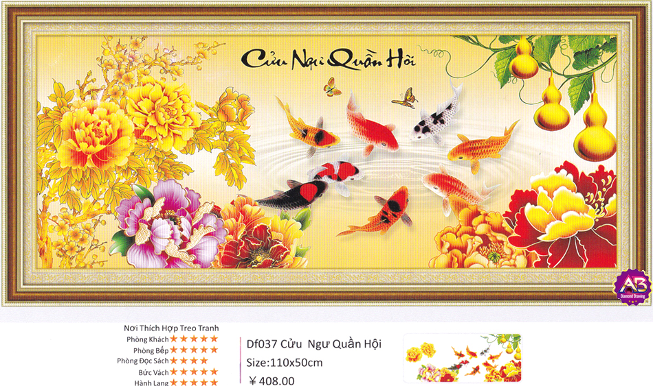 Tranh Đính Đá ABC 3D Cửu Ngư Quần Hội