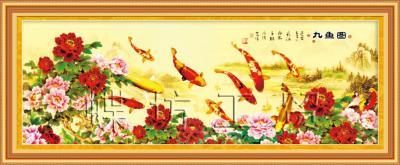 Tranh Thêu Chữ Thập Đàn Cá Hoa Mẫu Đơn