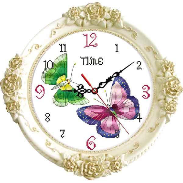 Tranh Thêu Chữ Thập Đồng Hồ Đôi Bướm