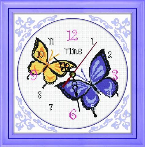 Tranh Thêu Chữ Thập Đồng Hồ Đôi Bướm