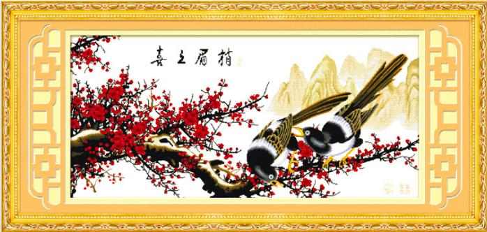 Tranh Thêu Chữ Thập Đôi Chim Báo Hỷ