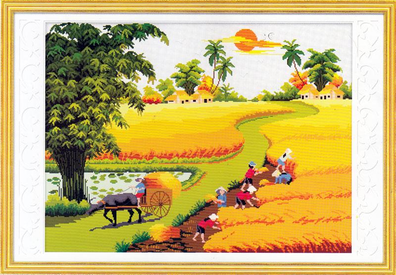 Tranh Thêu Chữ Thập Đồng Lúa Chín Vàng