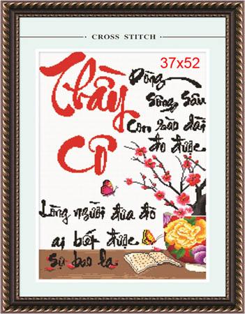 Tranh Thêu Chữ Thập Dòng Sông Sâu Con Sào Dài Đo Được, Lòng Người Đưa Đò Ai Biết Được Sự Bao La