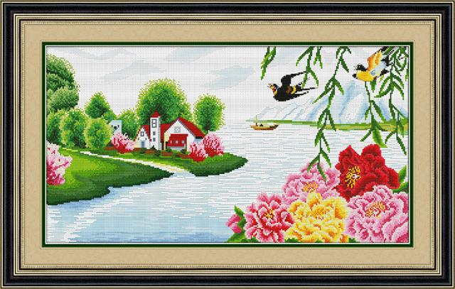 Tranh Thêu Chữ Thập Dòng Sông Thơ Mộng