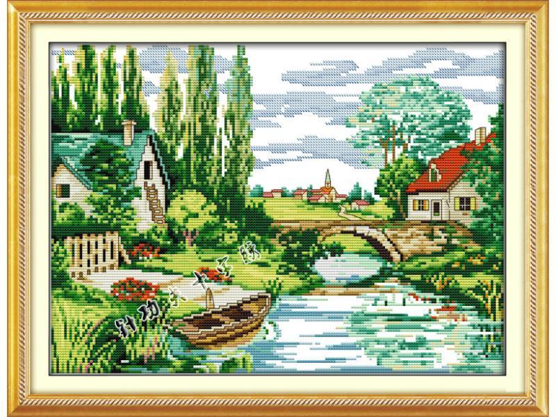 Tranh Thêu Chữ Thập Cảnh Sắc Thanh Bình