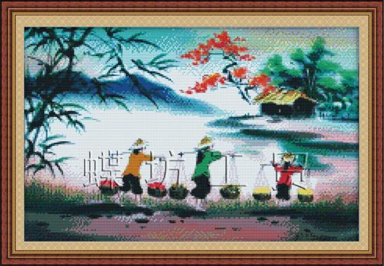 Tranh Thêu Chữ Thập Gánh Lúa Về Nhà