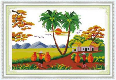 Tranh Thêu Chữ Thập Gánh Lúa Về Nhà, KT Nhỏ