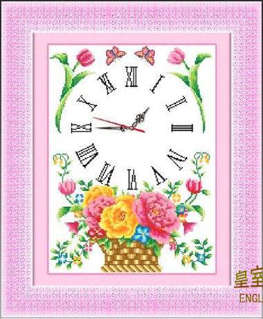 Tranh Thêu Chữ Thập Đồng Hồ Giỏ Hoa