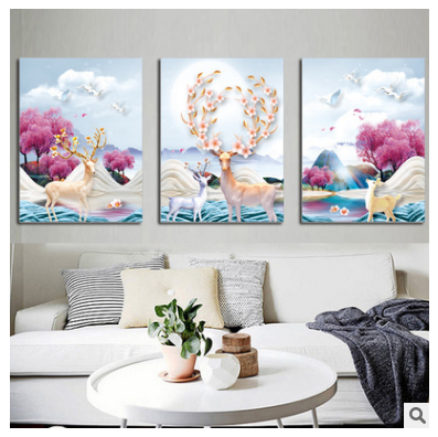 Tranh Thêu Chữ Thập (Chỉ Lụa) Tuần Lộc ở Xứ Thần Tiên