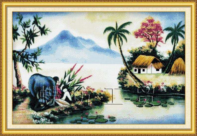 Tranh Thêu Chữ Thập Làng Quê