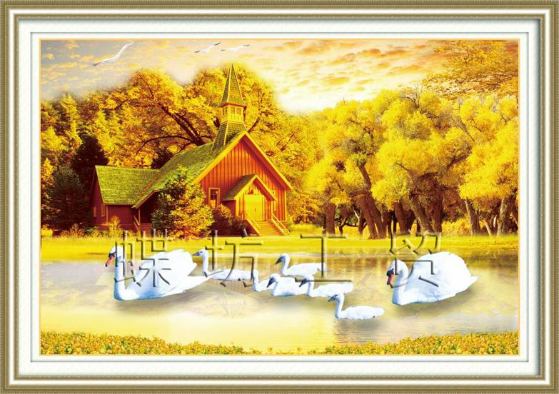 Tranh Thêu Chữ Thập Hồ Thiên Nga