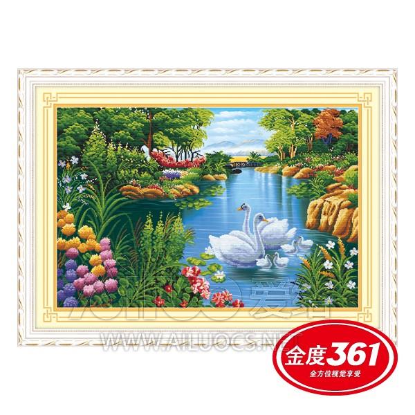 Tranh Thêu Chữ Thập Hồ Thiên Nga
