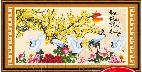Tranh Thêu Chữ Thập 3D Hoa Khai Phú Quý