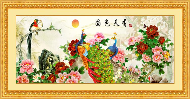 Tranh Thêu Chữ Thập Hoa Nở Phú Quý-Khổng Tước