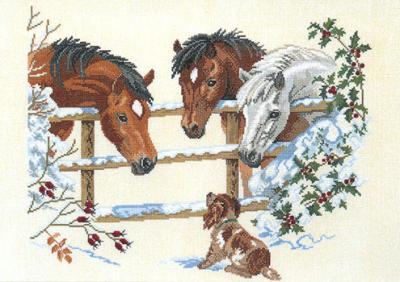 Horses with dog