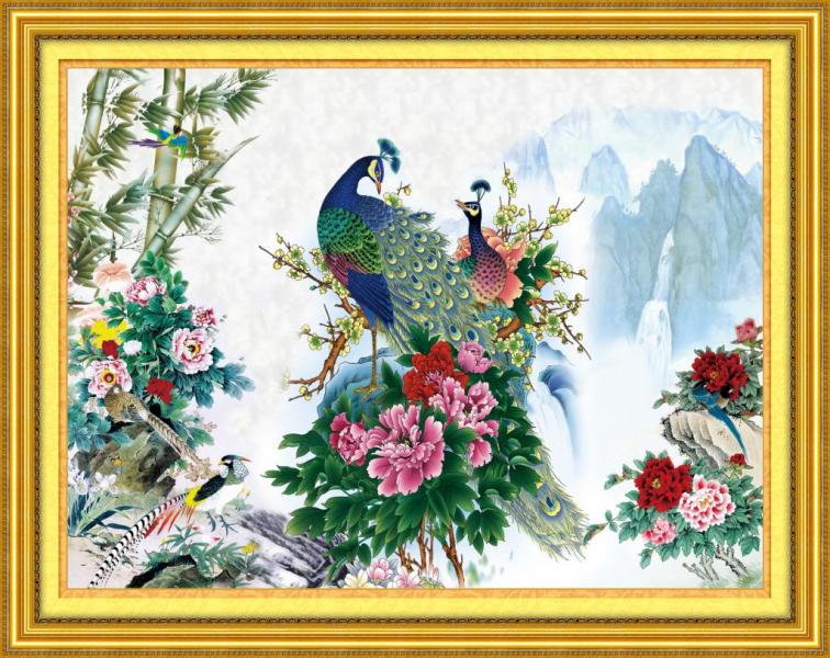 Tranh Thêu Chữ Thập Khổng Tước Phú Quý