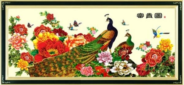 Tranh Thêu Chữ Thập Khổng Tước Phú Quý