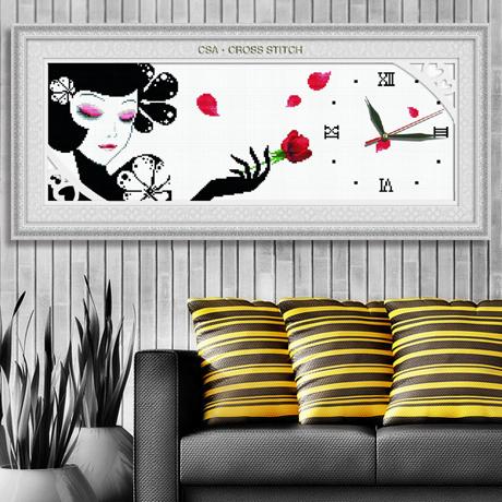 Tranh Thêu Chữ Thập ĐỒNG HỒ Kiều Nữ RY8621 (KHÁCH TỰ THÊU) KT:68x28cm