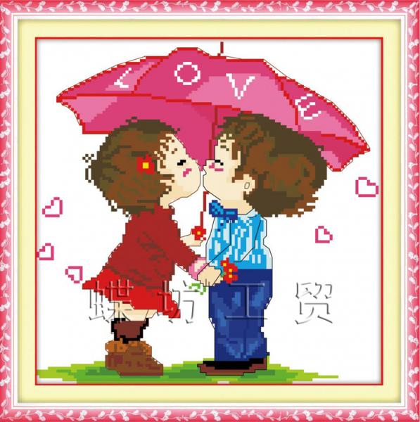 Tranh Thêu Chữ Thập Kiss In Rain