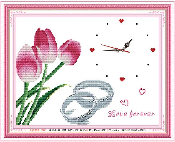 Tranh Thêu Chữ Thập Đồng Hồ Love Forever
