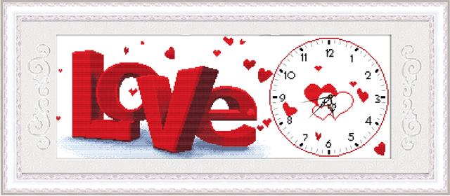 Tranh Thêu Chữ Thập Đồng Hồ Love