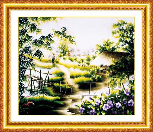 Tranh Thêu Chữ Thập Lũy Tre Làng