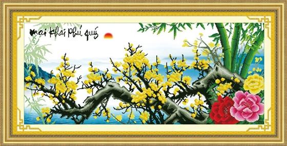 Tranh Thêu Chữ Thập 3D Mai Khai Phú Quý