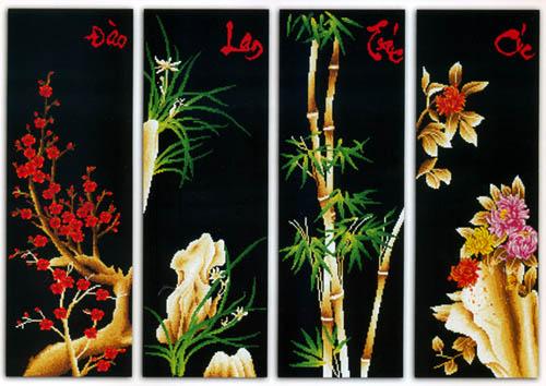Tranh thêu chữ thập 3D Mai Lan Trúc Cúc