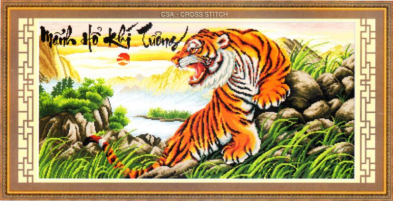 Tranh Thêu Chữ Thập Mãnh Hỗ Khí Tượng