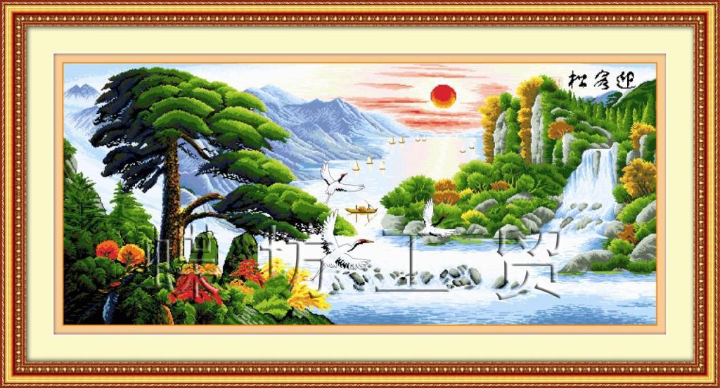 Tranh Thêu Chữ Thập Tùng Nghênh Khách